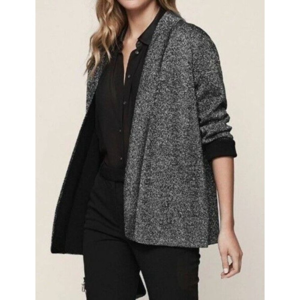 REISS cardigan Kimberley metallic Silver Black open front Medium Stretchy Comfy